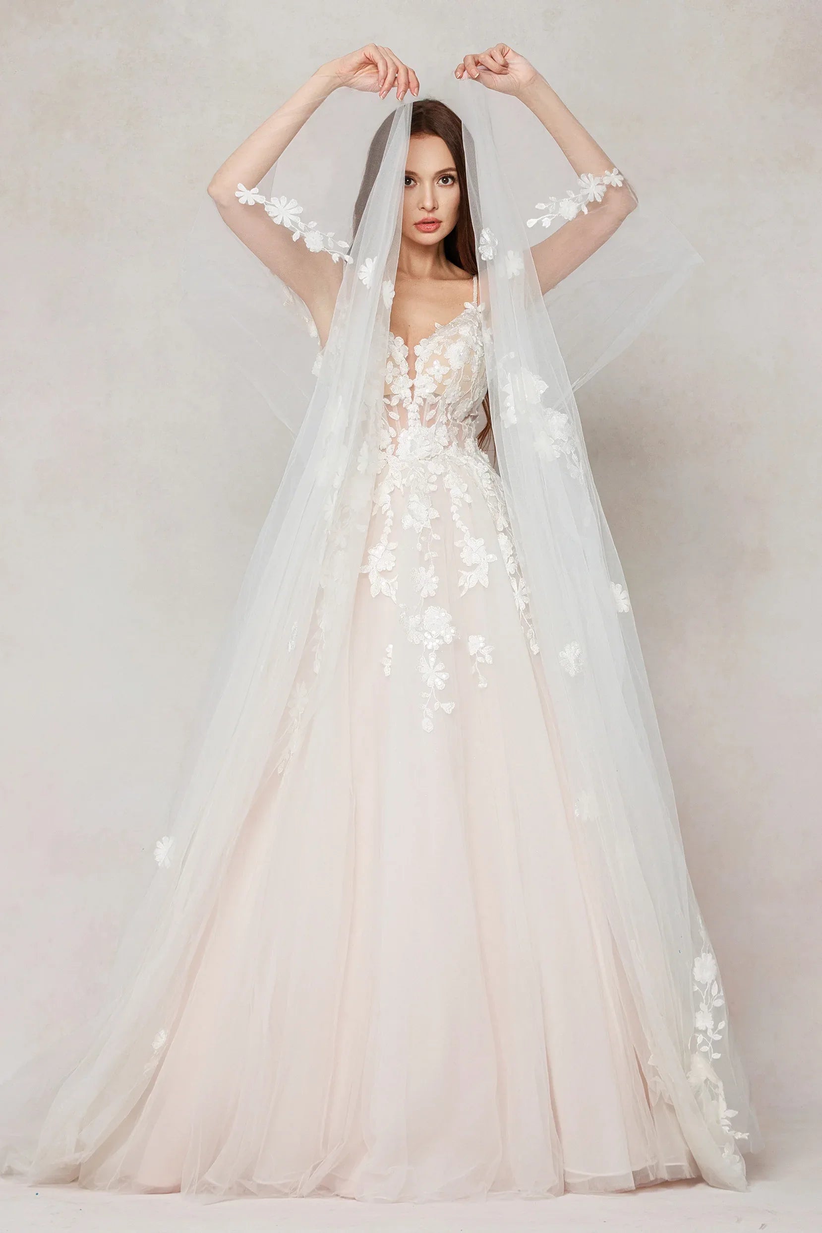A-Line Sweep-Brush Train Tulle Wedding Dress CW3629 - COCOMELODY