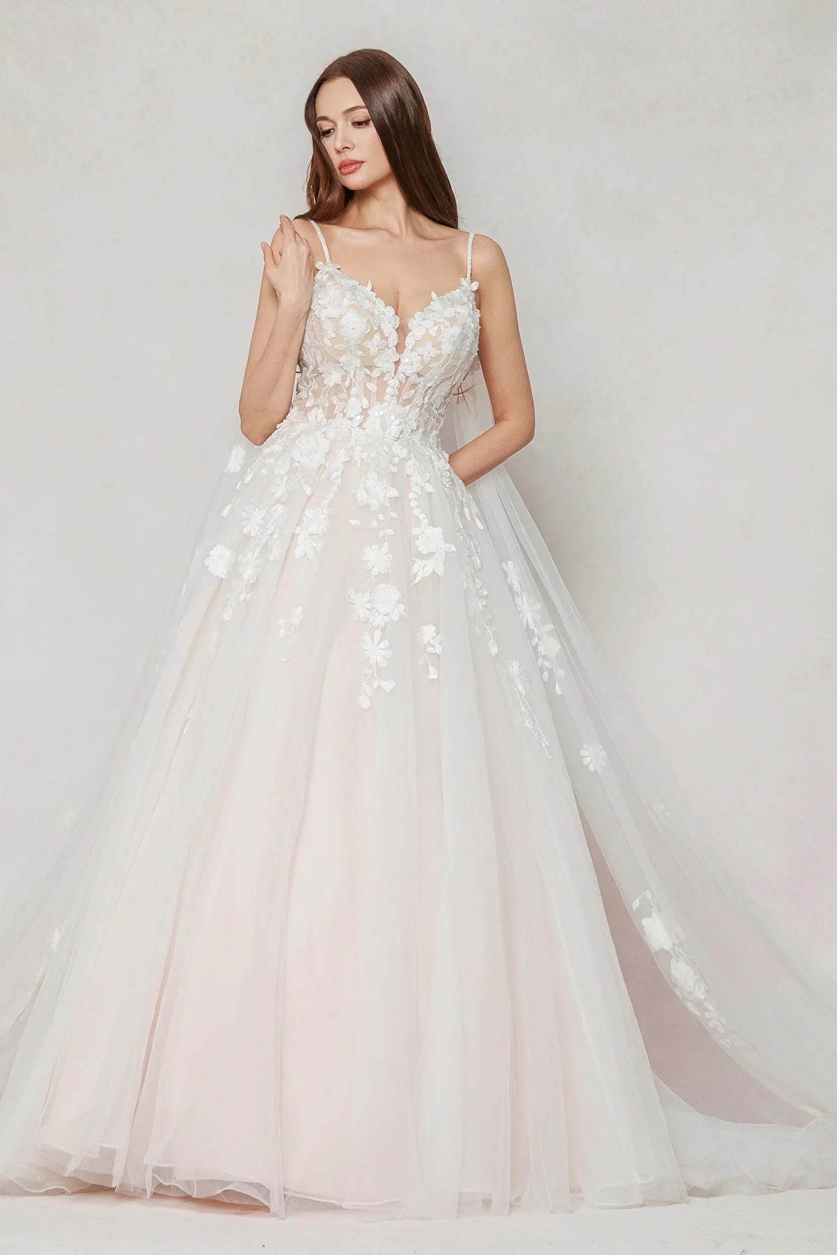 A-Line Sweep-Brush Train Tulle Wedding Dress CW3629 - COCOMELODY