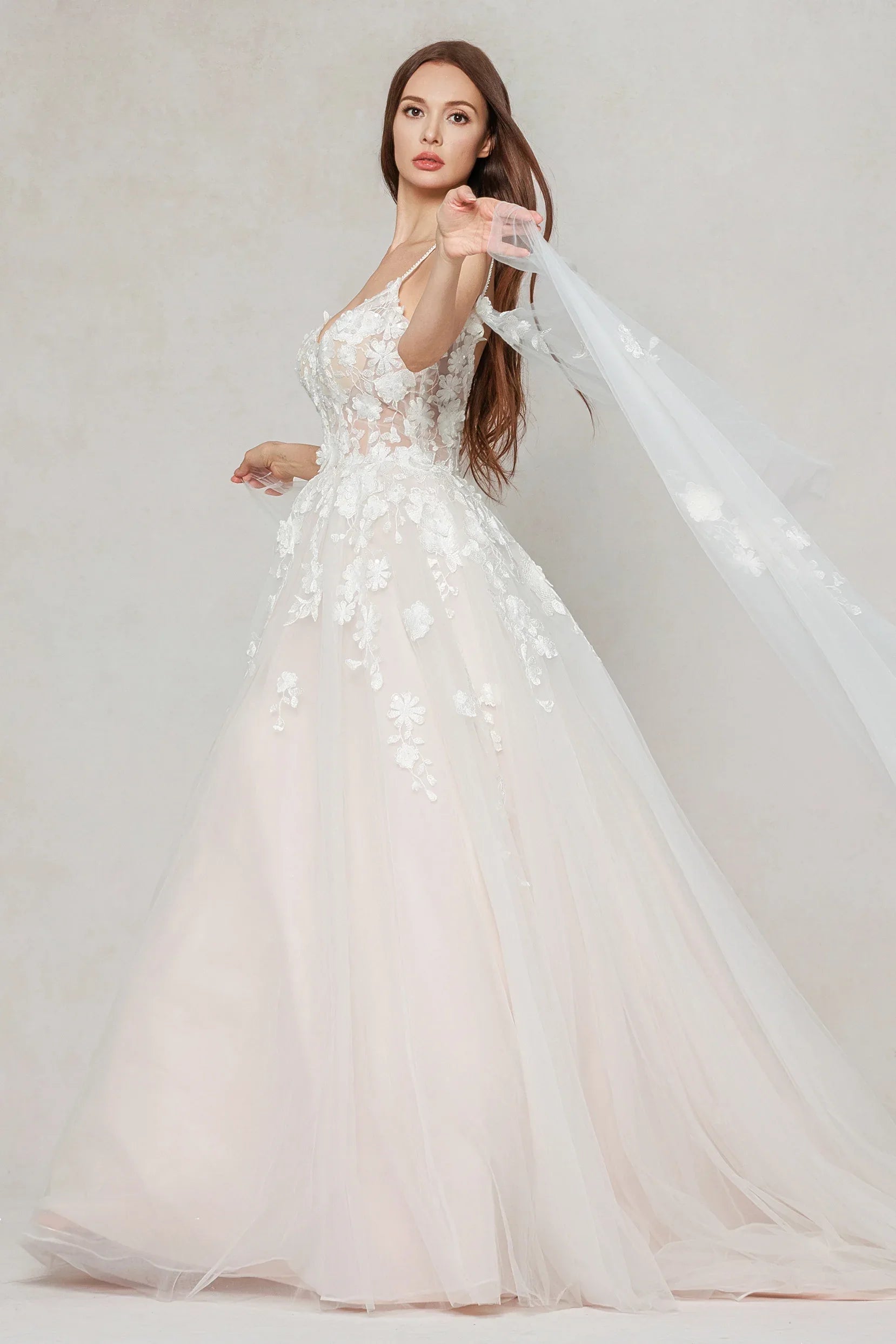 A-Line Sweep-Brush Train Tulle Wedding Dress CW3629 - COCOMELODY