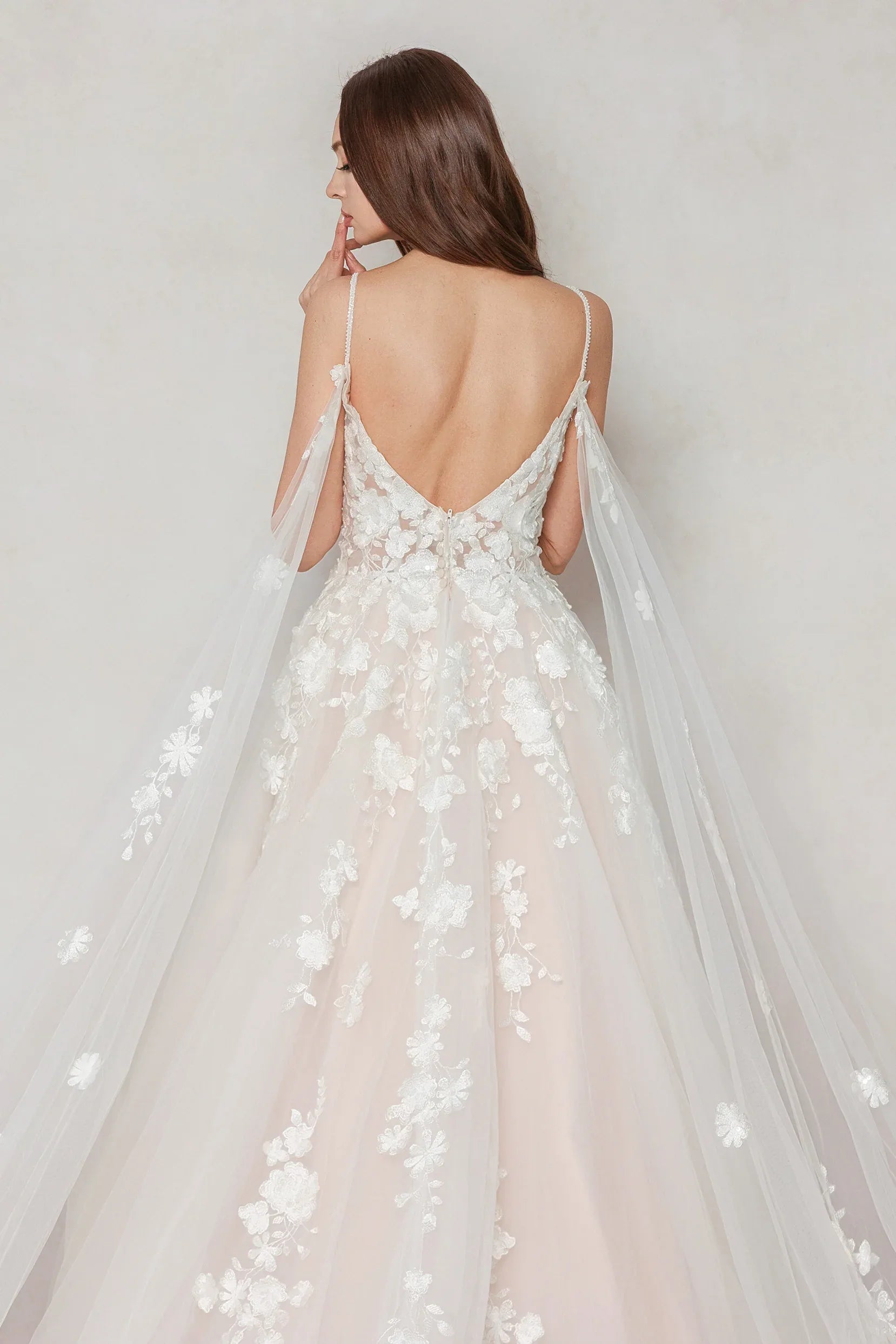 A-Line Sweep-Brush Train Tulle Wedding Dress CW3629 - COCOMELODY