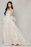 A-Line Sweep-Brush Train Tulle Wedding Dress CW3631 - COCOMELODY