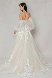 A-Line Sweep-Brush Train Tulle Wedding Dress CW3631 - COCOMELODY
