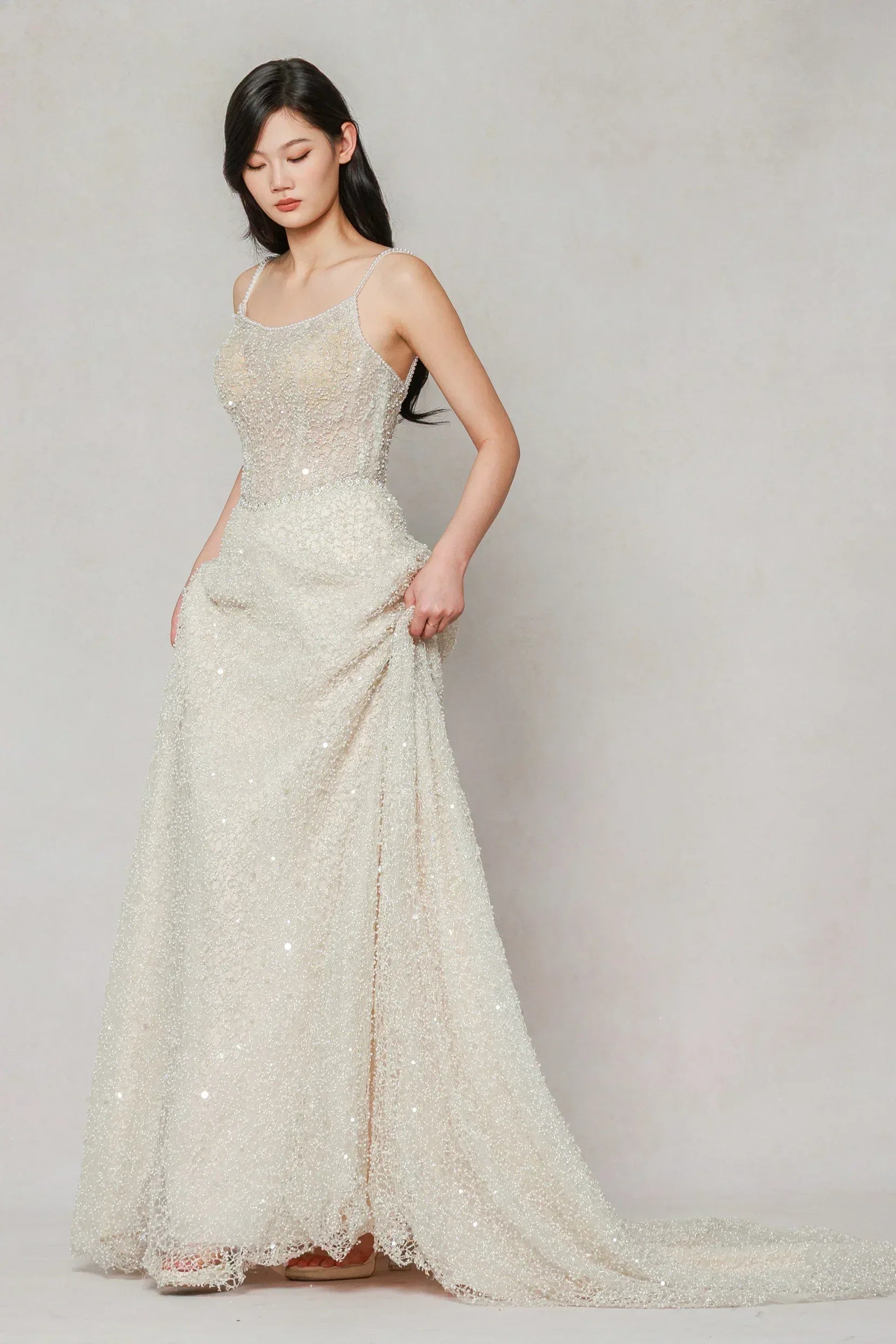 A-Line Court Train Lace Wedding Dress CW3635 - COCOMELODY