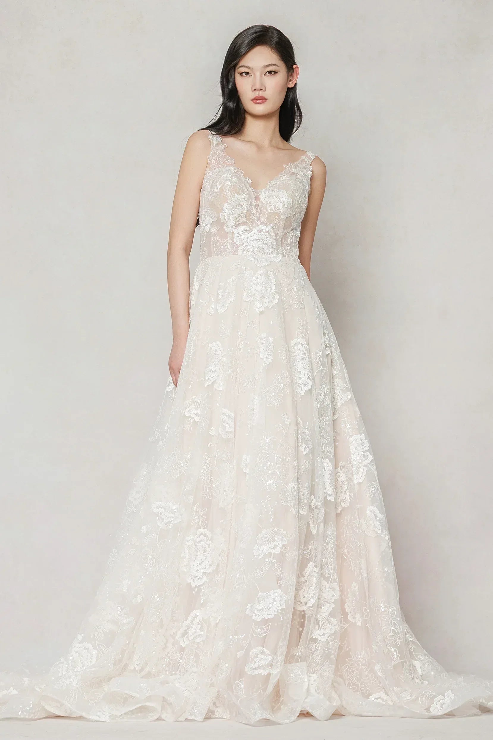 A-Line Court Train Lace Wedding Dress CW3636 - COCOMELODY