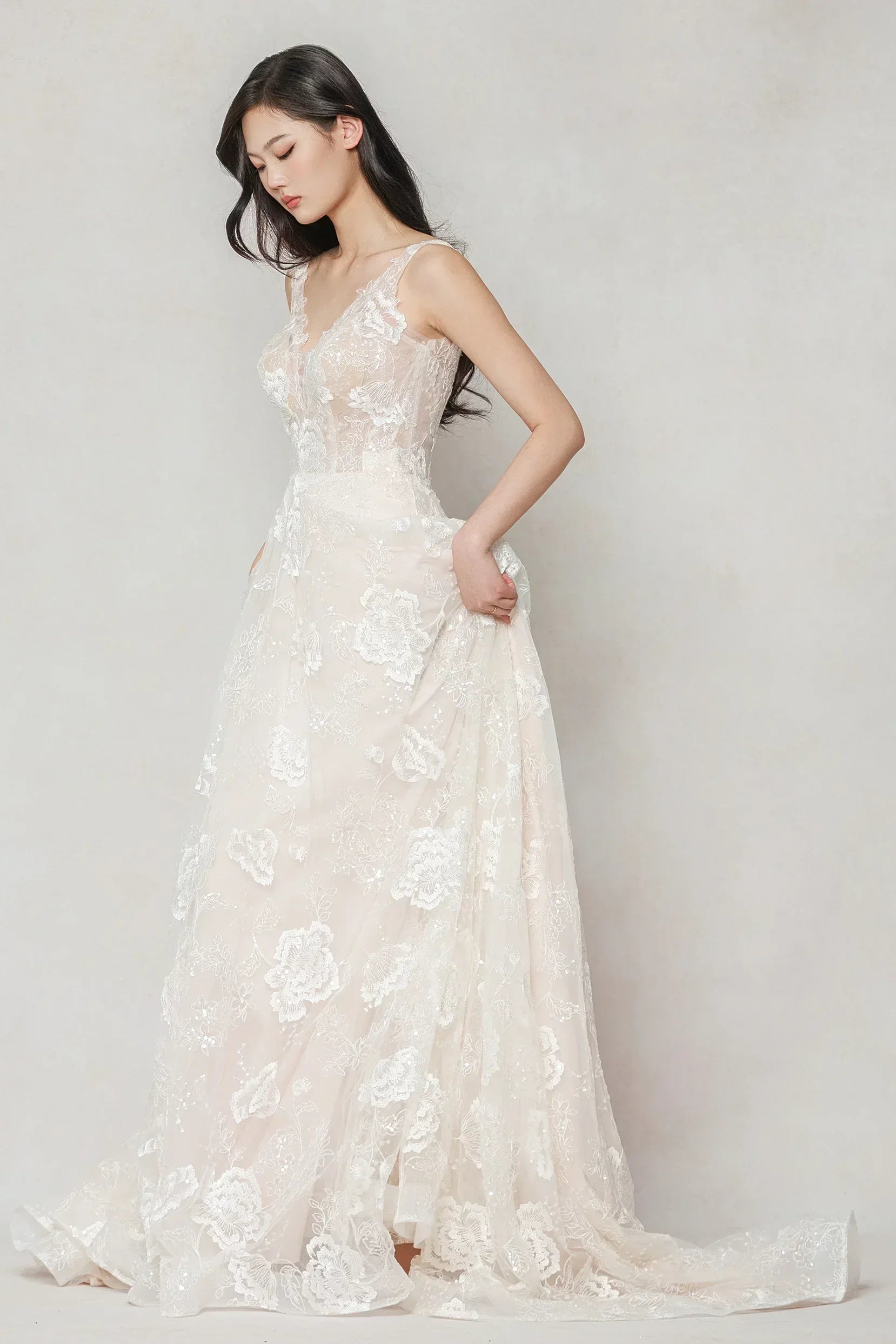 A-Line Court Train Lace Wedding Dress CW3636 - COCOMELODY