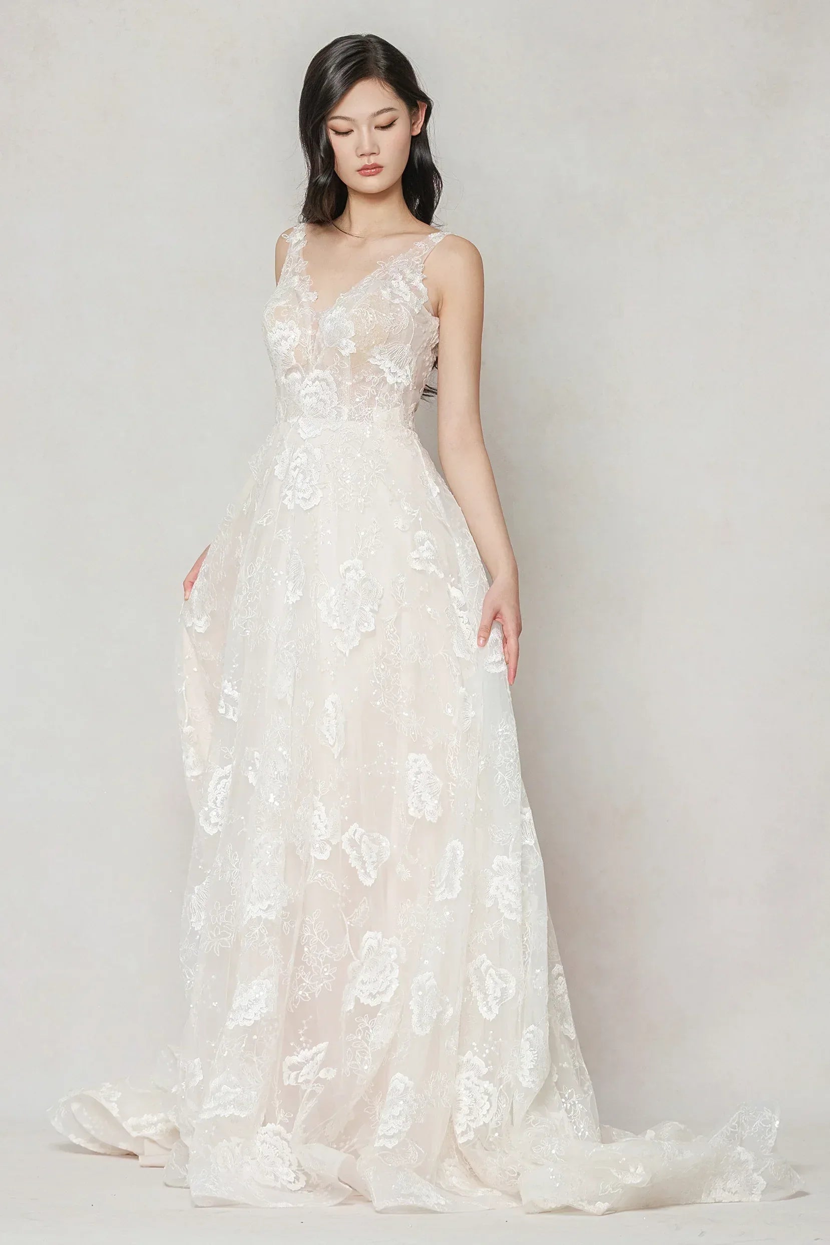 A-Line Court Train Lace Wedding Dress CW3636 - COCOMELODY