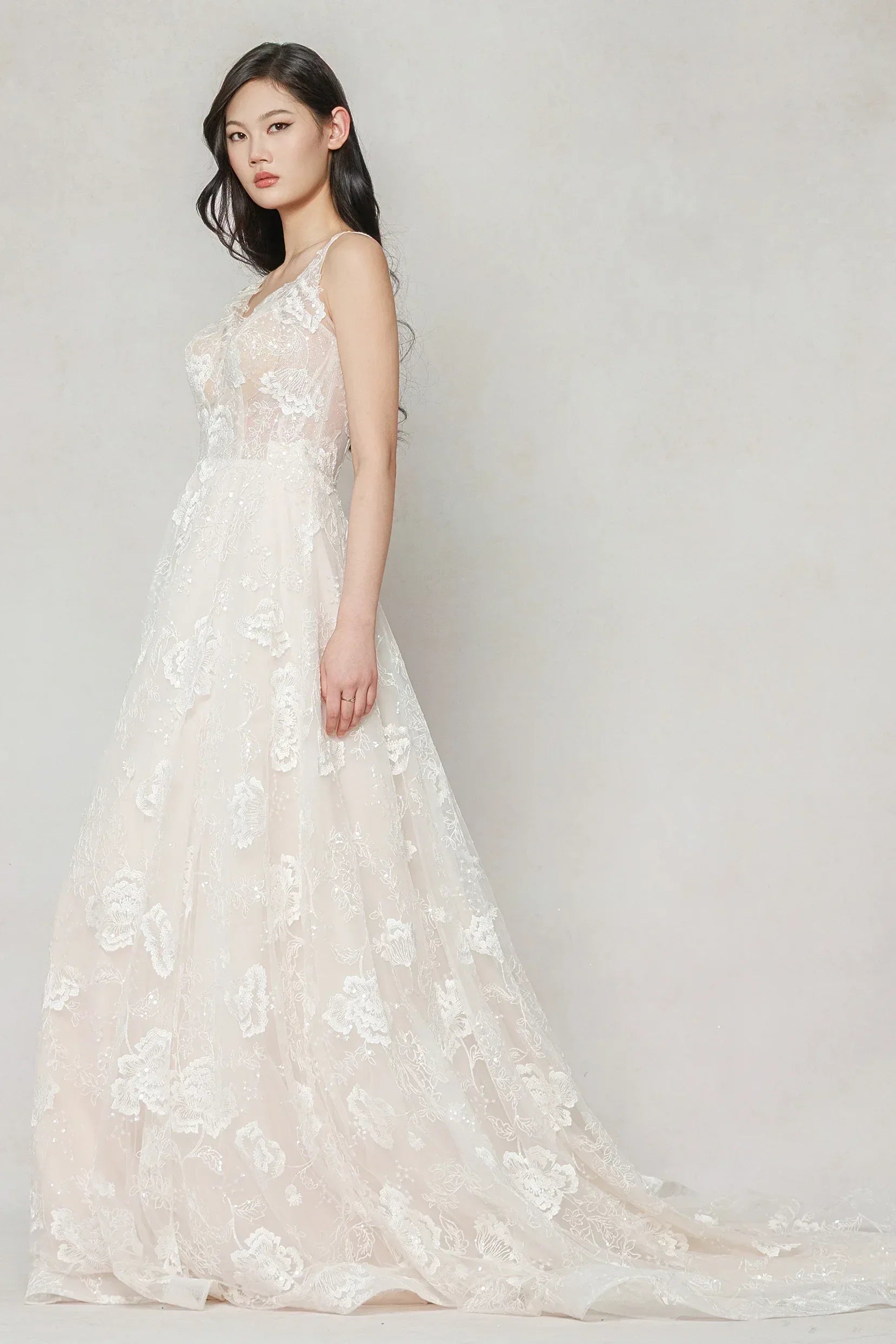 A-Line Court Train Lace Wedding Dress CW3636 - COCOMELODY