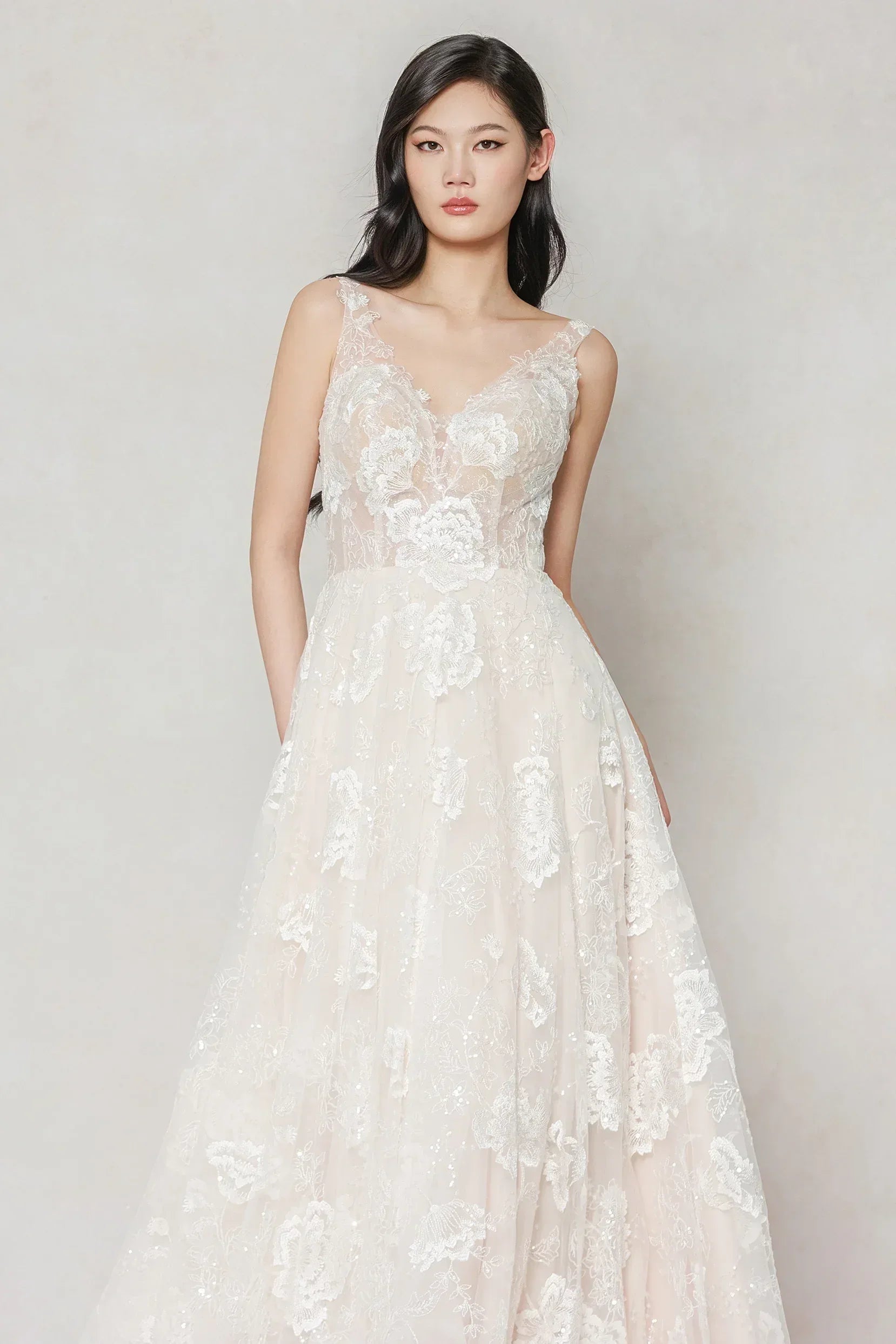 A-Line Court Train Lace Wedding Dress CW3636 - COCOMELODY