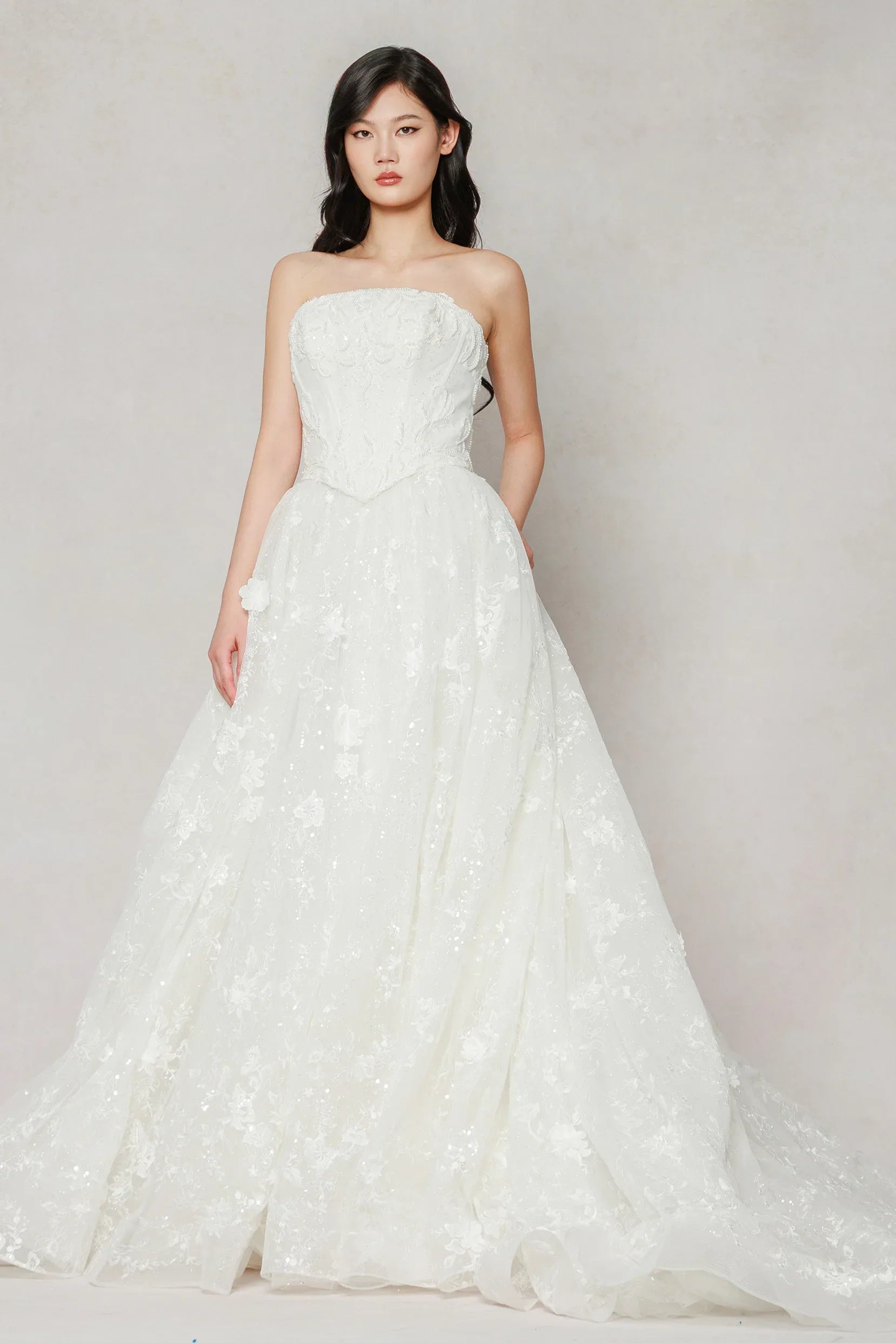 A-Line Court Train Stretch Satin Lace Tulle Wedding Dress CW3638 - COCOMELODY