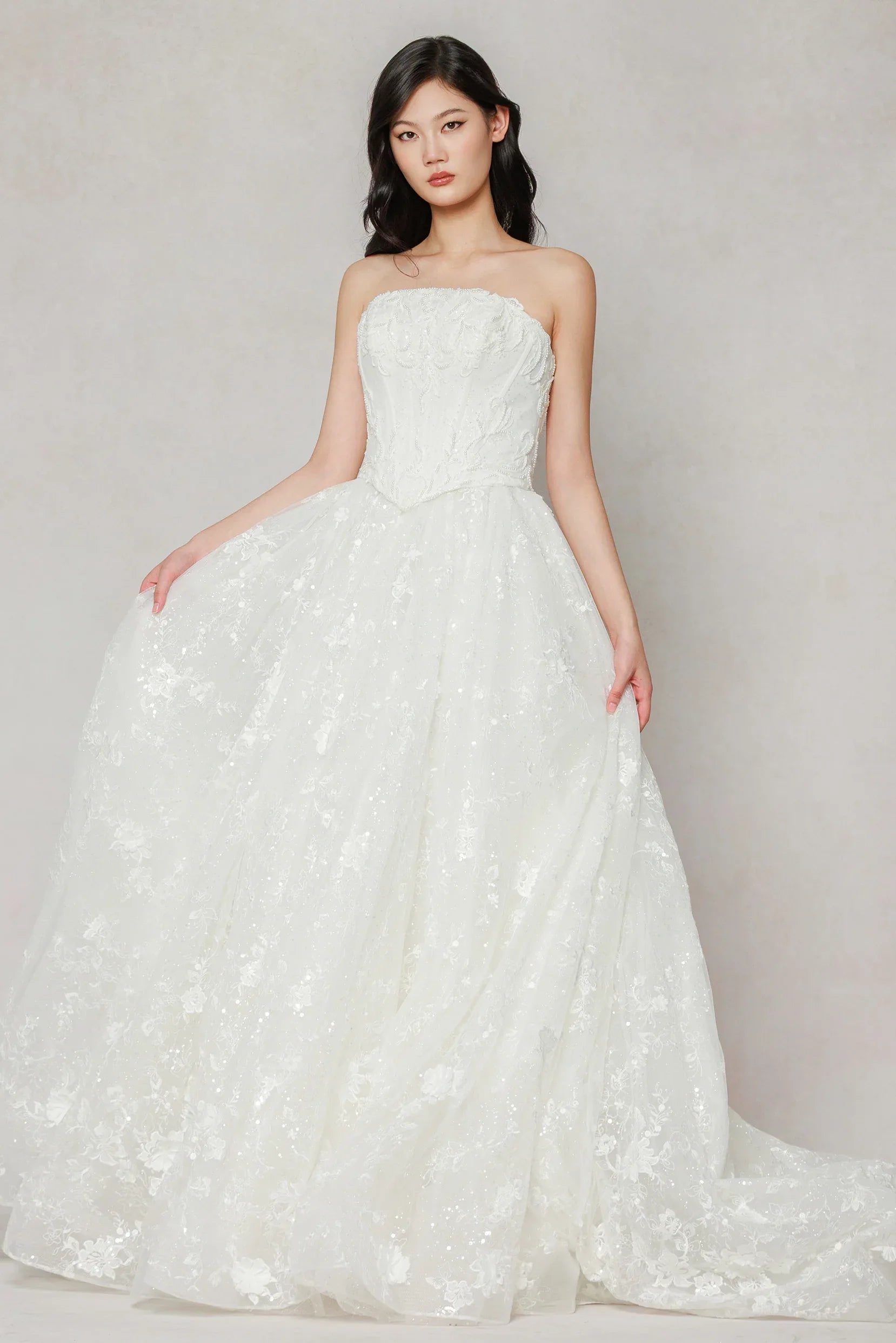 A-Line Court Train Stretch Satin Lace Tulle Wedding Dress CW3638 - COCOMELODY