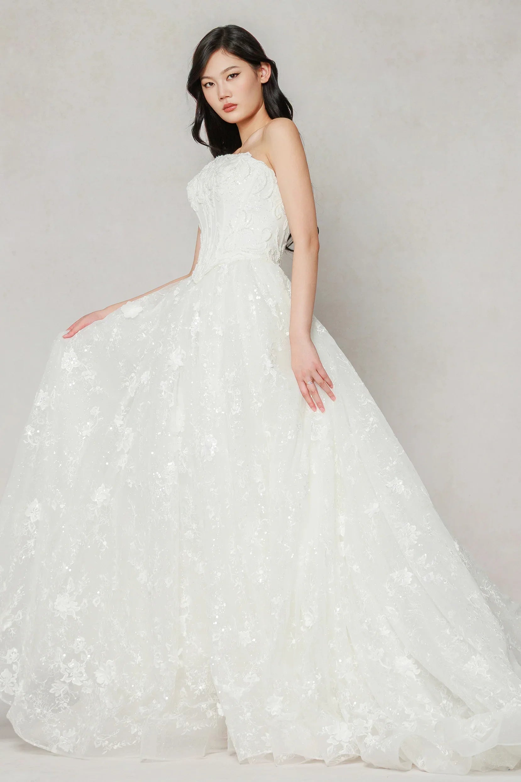 A-Line Court Train Stretch Satin Lace Tulle Wedding Dress CW3638 - COCOMELODY