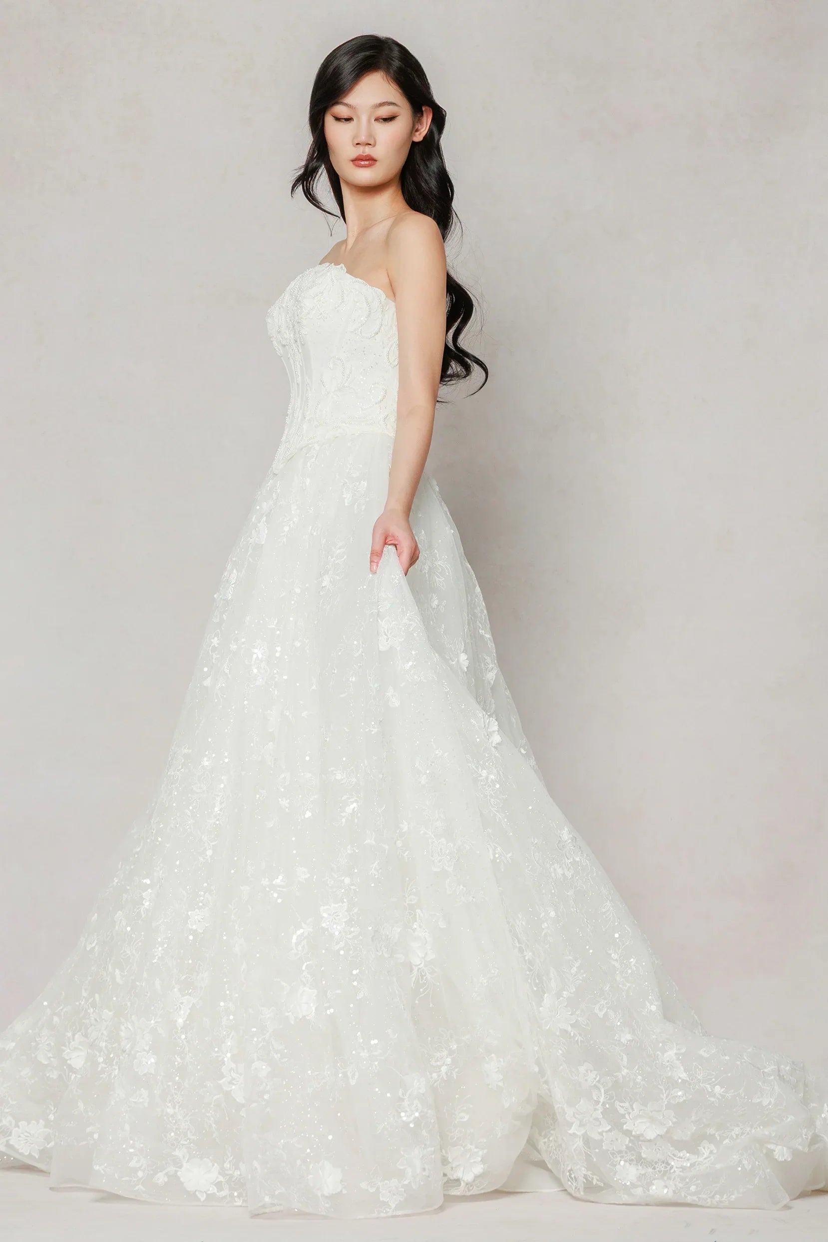 A-Line Court Train Stretch Satin Lace Tulle Wedding Dress CW3638 - COCOMELODY