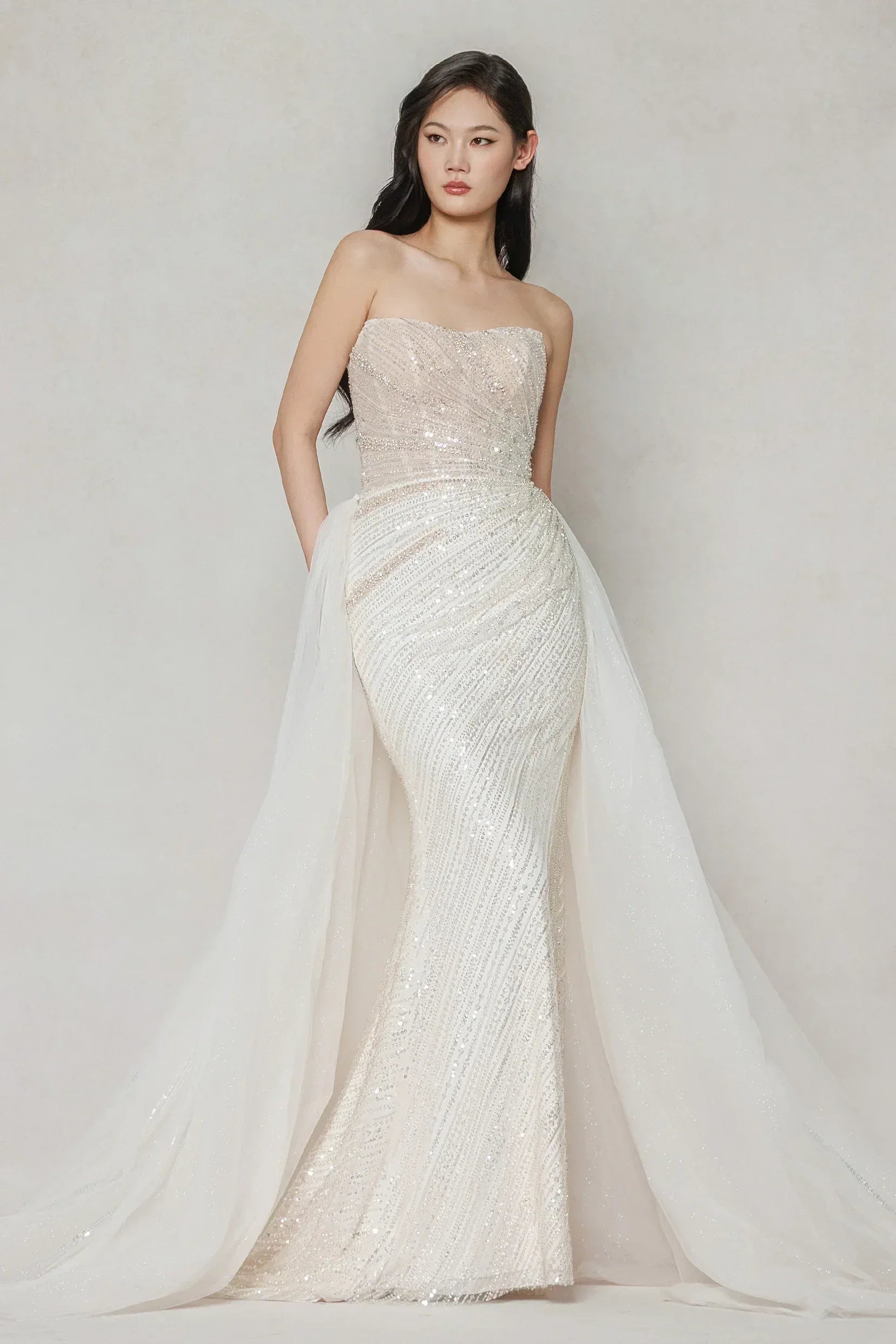 Trumpet-Mermaid Court Train Lace Tulle Wedding Dress CW3645 - COCOMELODY