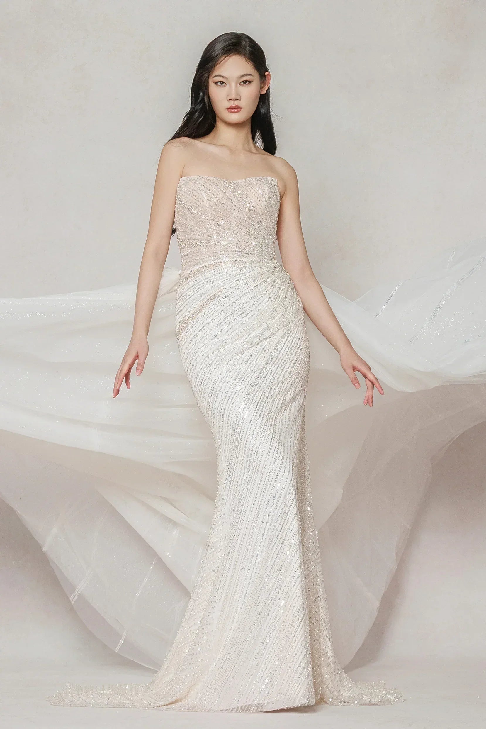 Trumpet-Mermaid Court Train Lace Tulle Wedding Dress CW3645 - COCOMELODY