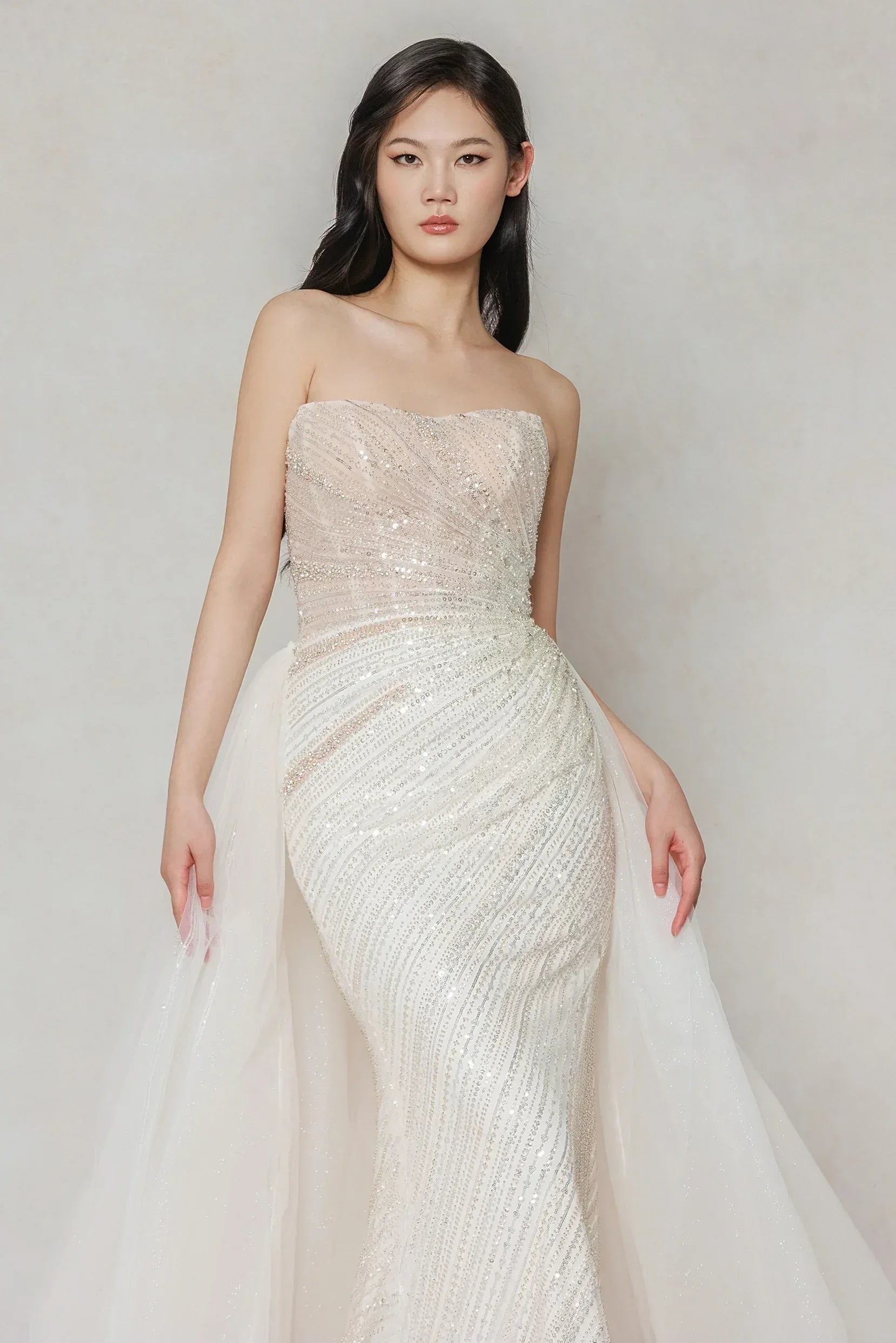 Trumpet-Mermaid Court Train Lace Tulle Wedding Dress CW3645 - COCOMELODY