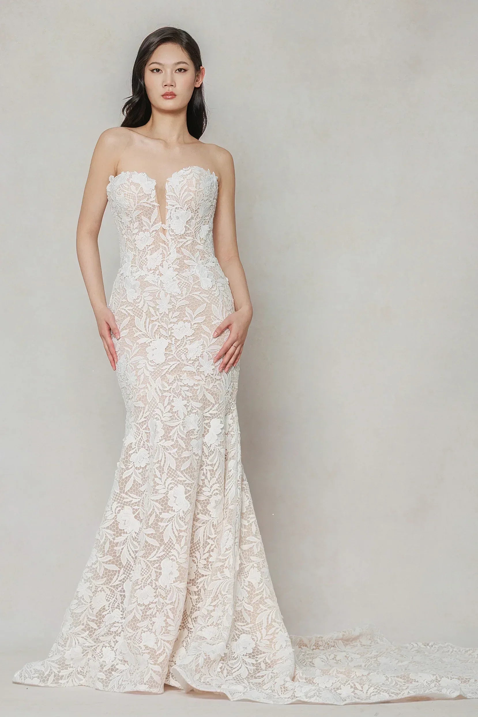 Trumpet-Mermaid Chapel Train Lace Tulle Wedding Dress CW3647 - COCOMELODY