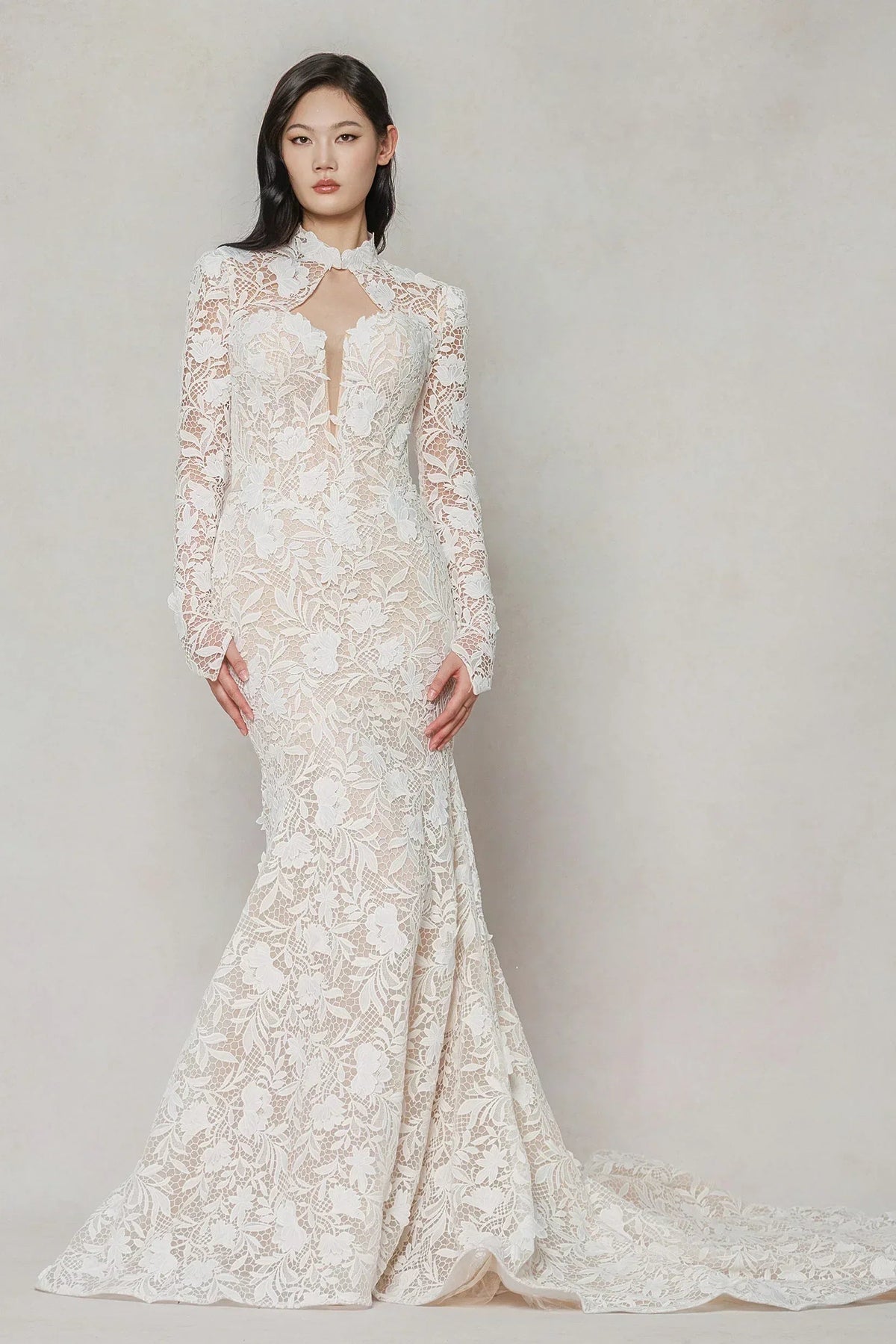 Trumpet-Mermaid Chapel Train Lace Tulle Wedding Dress CW3647 - COCOMELODY