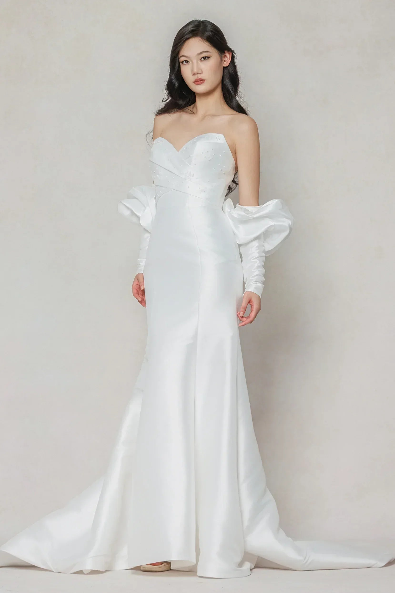 Trumpet-Mermaid Court Train Mikado Wedding Dress CW3649 - COCOMELODY