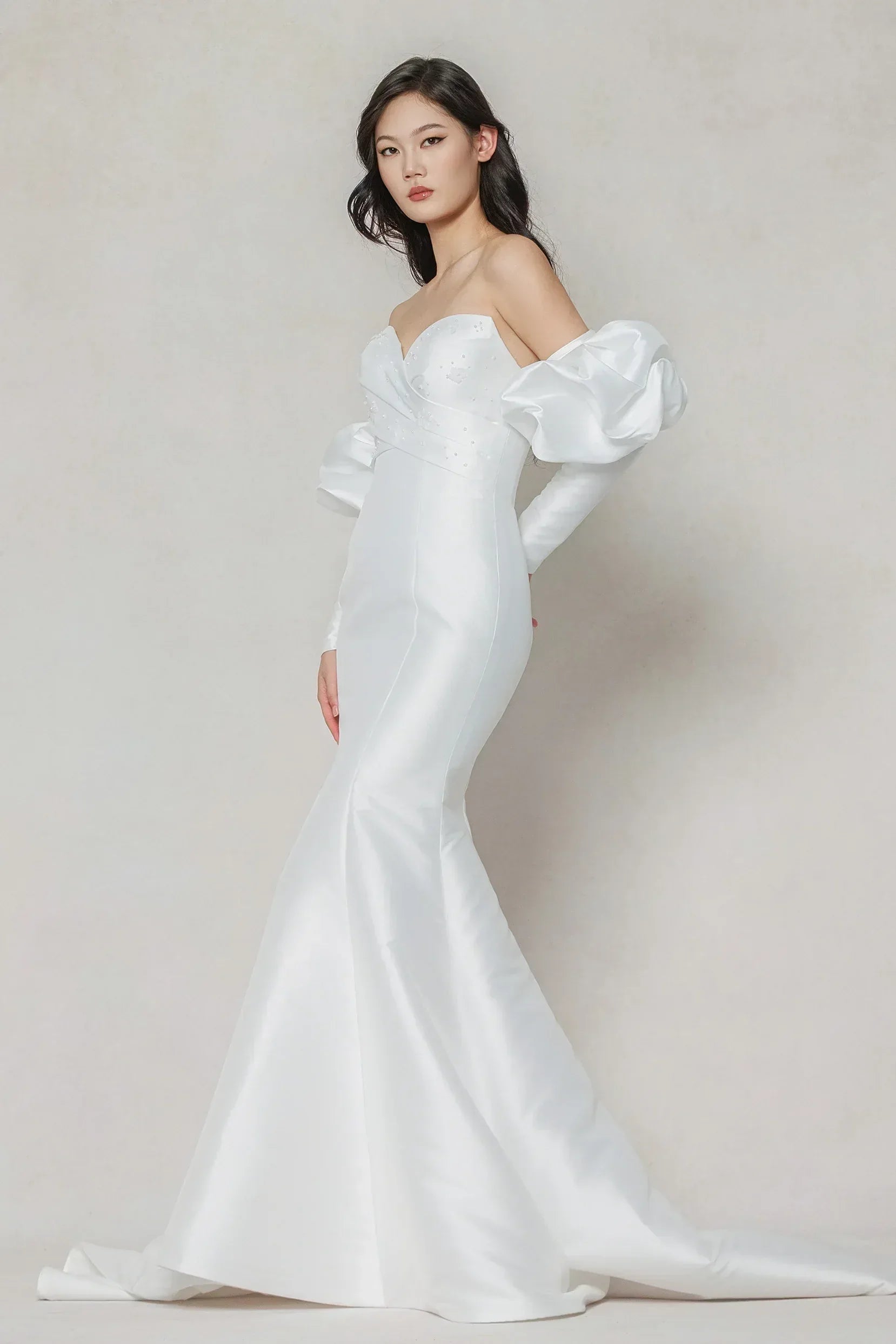 Trumpet-Mermaid Court Train Mikado Wedding Dress CW3649 - COCOMELODY