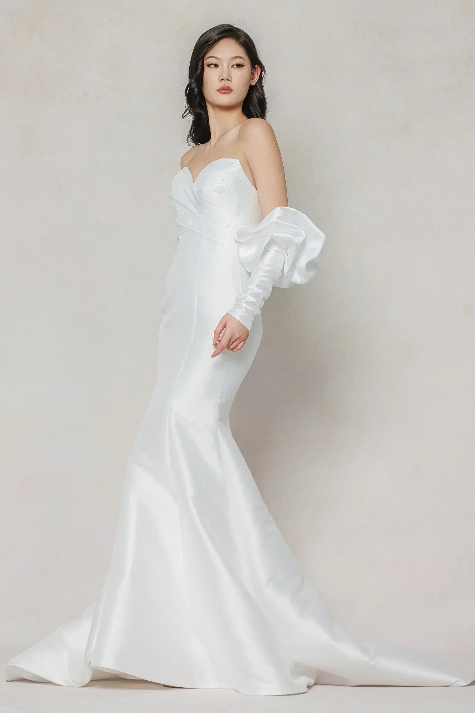 Trumpet-Mermaid Court Train Mikado Wedding Dress CW3649 - COCOMELODY