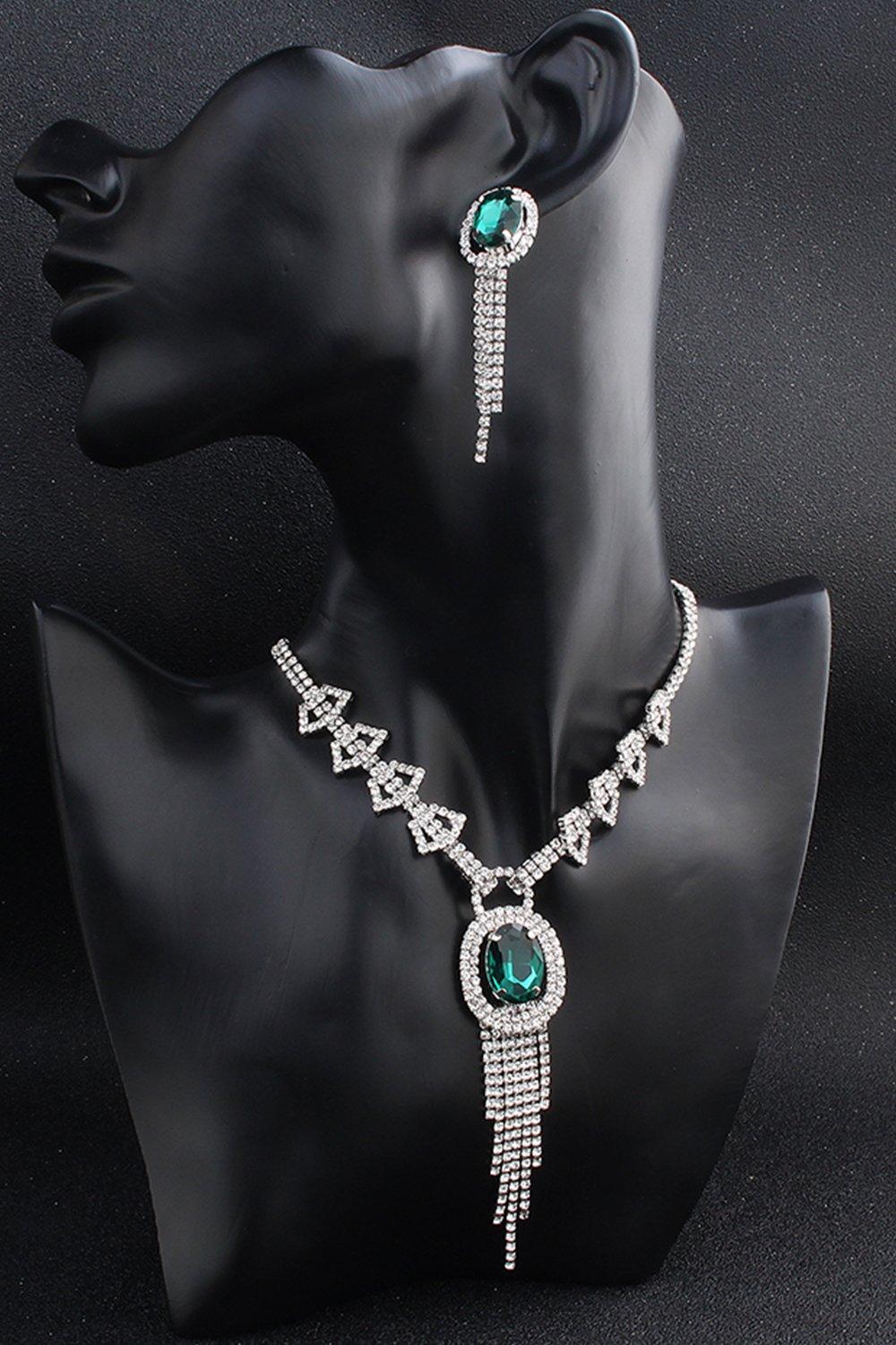 Alloy Rhinestone Necklace Earrings Jewelry CY0070 - COCOMELODY