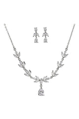 Brass Zircon Necklace Earrings Jewelry CY0081 - COCOMELODY