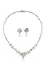 Alloy Zircon Pearl Necklace Earrings Jewelry CY0093 - COCOMELODY
