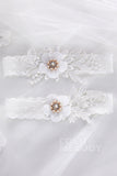 Lace Wedding Garter with Flower and Pearls CZ0189 - COCOMELODY