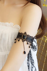 Black Lace Armlet with Crystals Sashes and Tassel CZ0329 - COCOMELODY