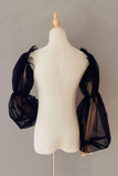 Black Tulle Detachable Long Sleeves with Ruched CZ0332 - COCOMELODY