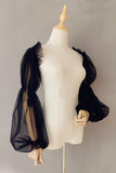 Black Tulle Detachable Long Sleeves with Ruched CZ0332 - COCOMELODY