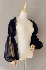 Black Tulle Detachable Long Sleeves with Ruched CZ0332 - COCOMELODY