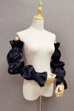 Black Sea-island Filament Detachable Long Sleeves with Ruched CZ0333 - COCOMELODY