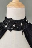 Black Chiffon Detachable Long Sleeves with Appliques Beading CZ0334 - COCOMELODY
