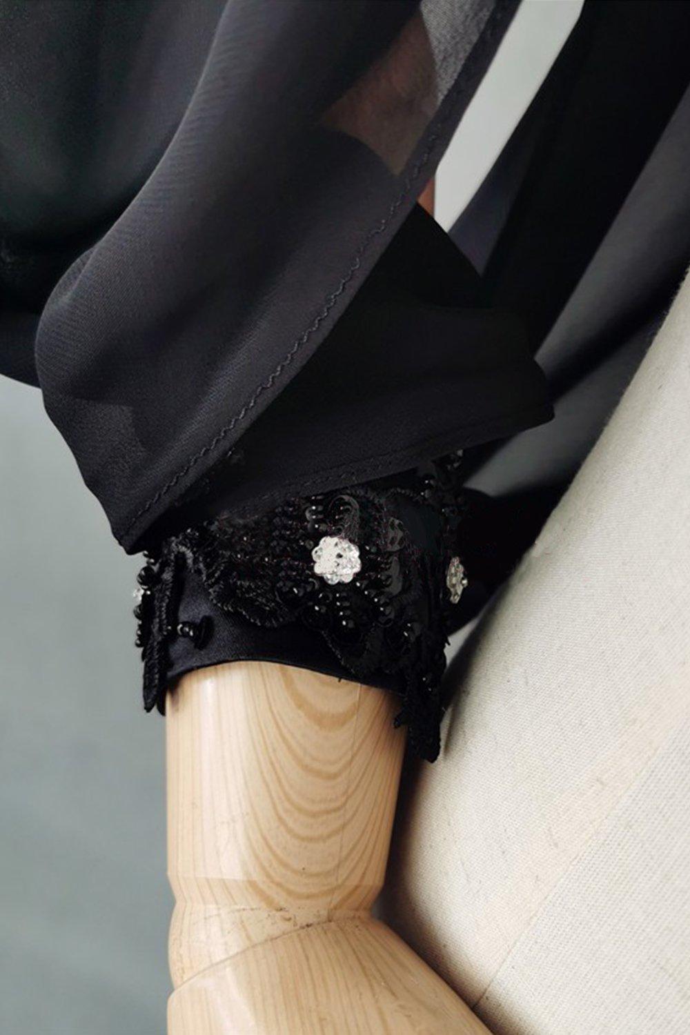 Black Chiffon Detachable Long Sleeves with Appliques Beading CZ0334 - COCOMELODY