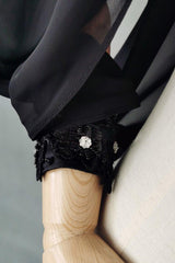 Black Chiffon Detachable Long Sleeves with Appliques Beading CZ0334 - COCOMELODY