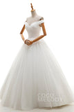 A-Line Floor Length Tulle Ivory Wedding Dress JWLF16001 - COCOMELODY