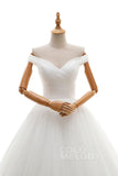 A-Line Floor Length Tulle Ivory Wedding Dress JWLF16001 - COCOMELODY