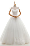 A-Line Floor Length Tulle Ivory Wedding Dress JWLF16001 - COCOMELODY