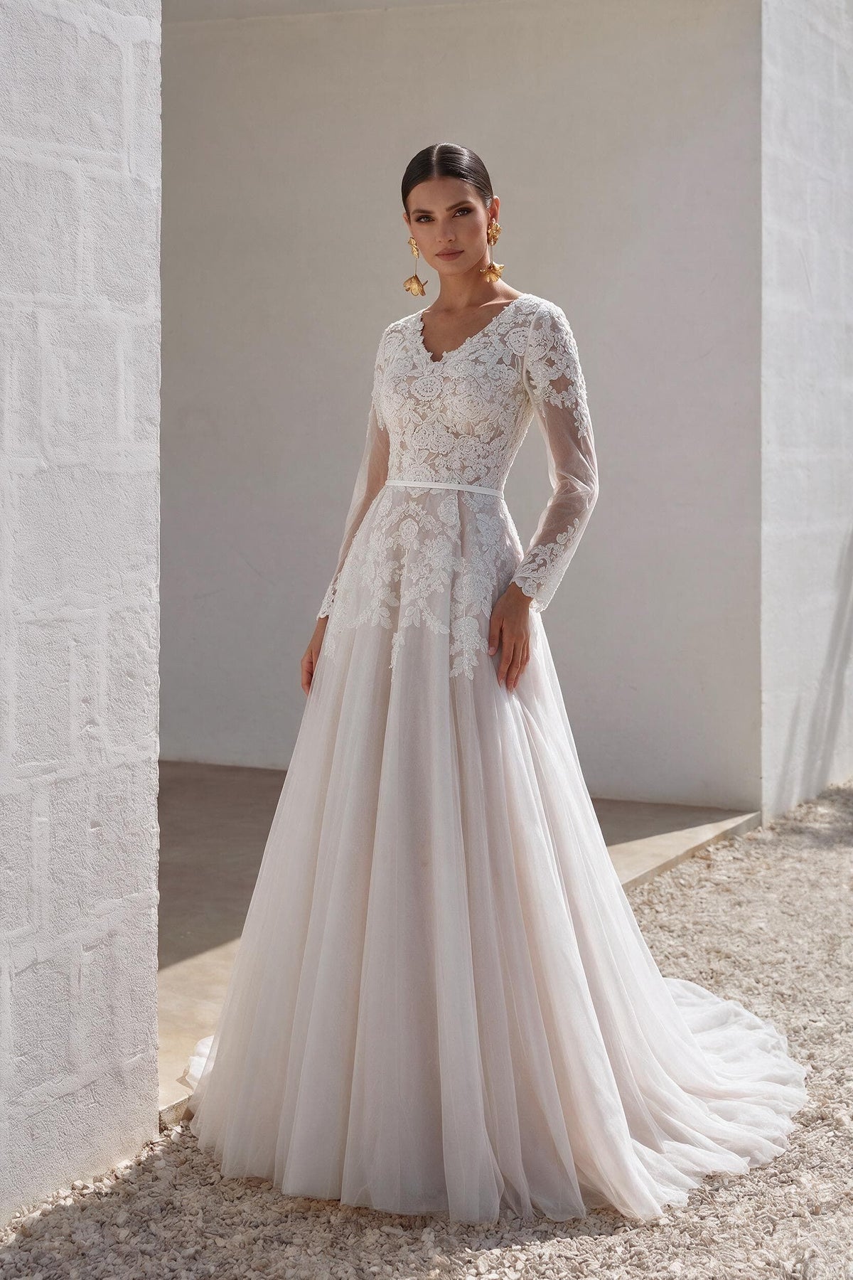 A-Line Court Train Tulle and Lace Wedding Dress LD5693