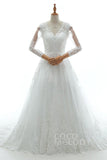 A-Line Court Train Tulle Lace and Satin Wedding Dress LD5731 - COCOMELODY