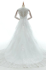 A-Line Court Train Tulle Lace and Satin Wedding Dress LD5731 - COCOMELODY