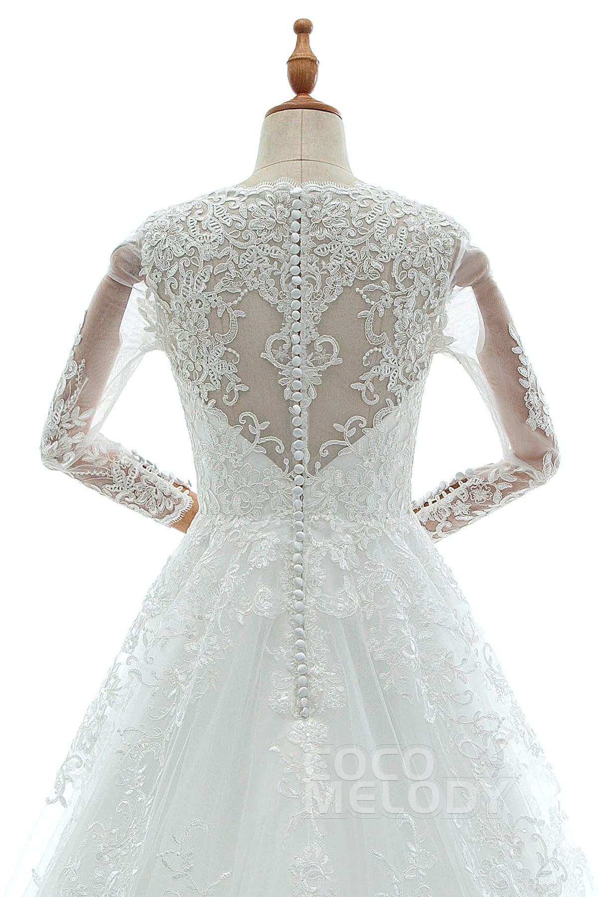 A-Line Court Train Tulle Lace and Satin Wedding Dress LD5731 - COCOMELODY