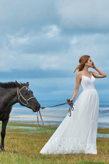 A-Line Court Train Sequined Lace Wedding Dress LD5781CR - COCOMELODY