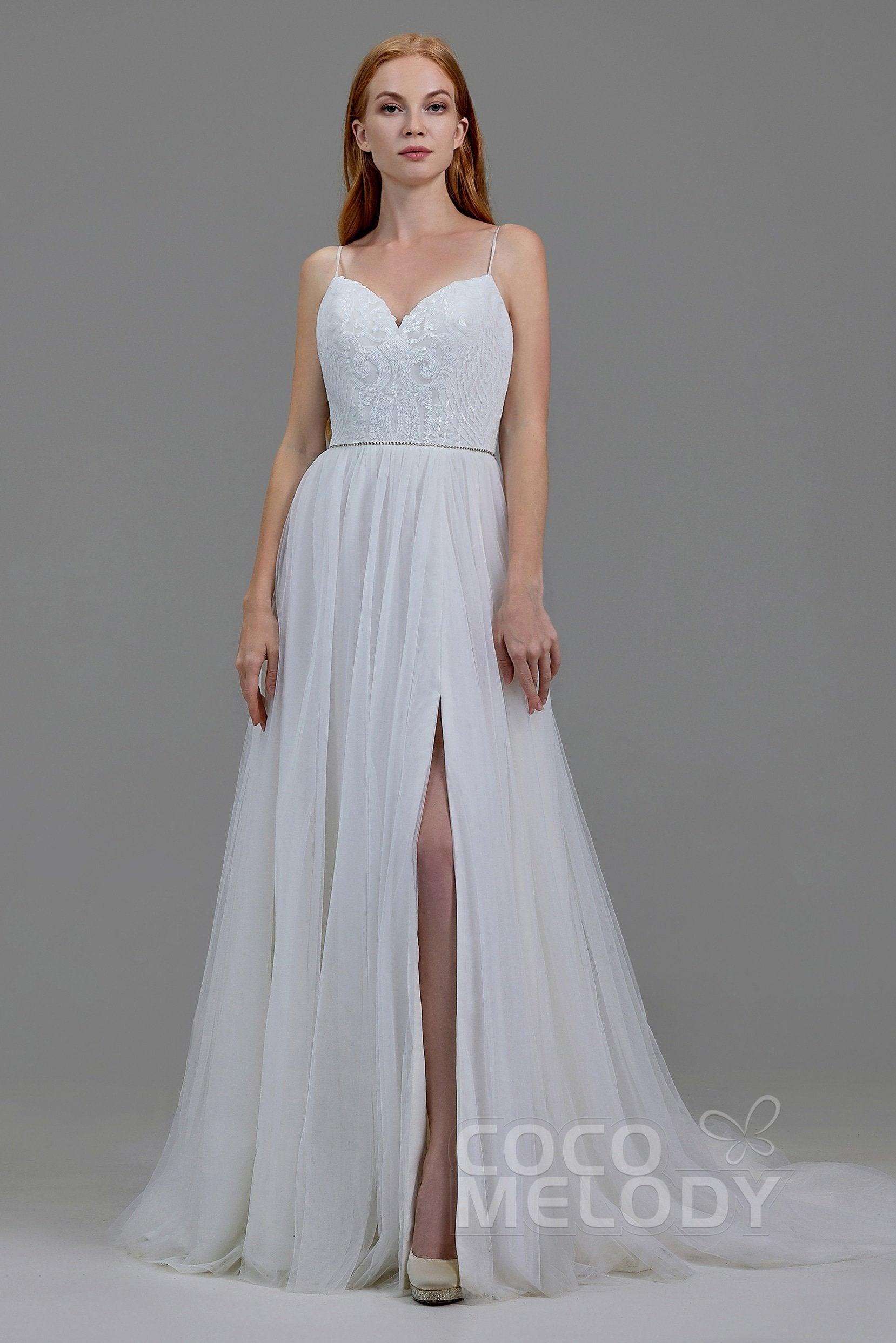 A-Line Court Train Sequined Lace Wedding Dress LD5781CR - COCOMELODY