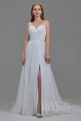 A-Line Court Train Sequined Lace Wedding Dress LD5781CR - COCOMELODY