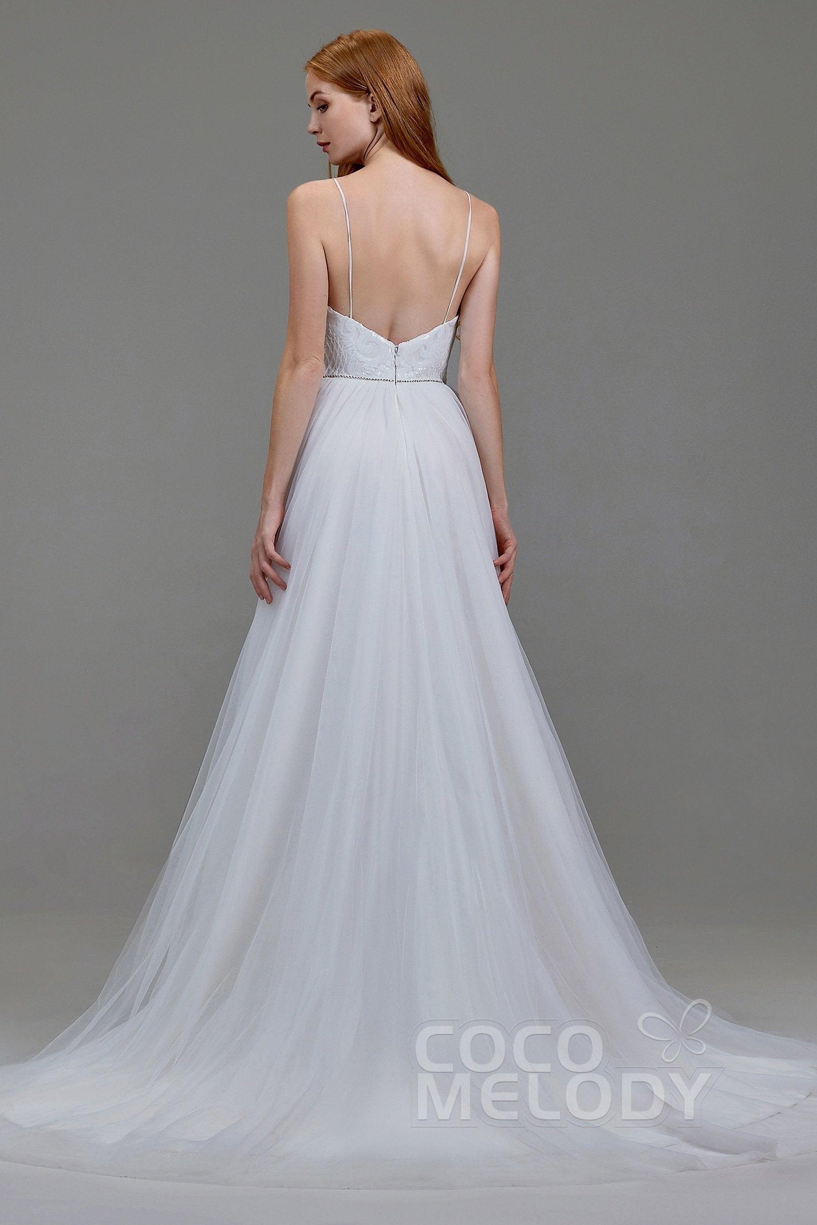 A-Line Court Train Sequined Lace Wedding Dress LD5781CR - COCOMELODY