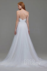 A-Line Court Train Sequined Lace Wedding Dress LD5781CR - COCOMELODY