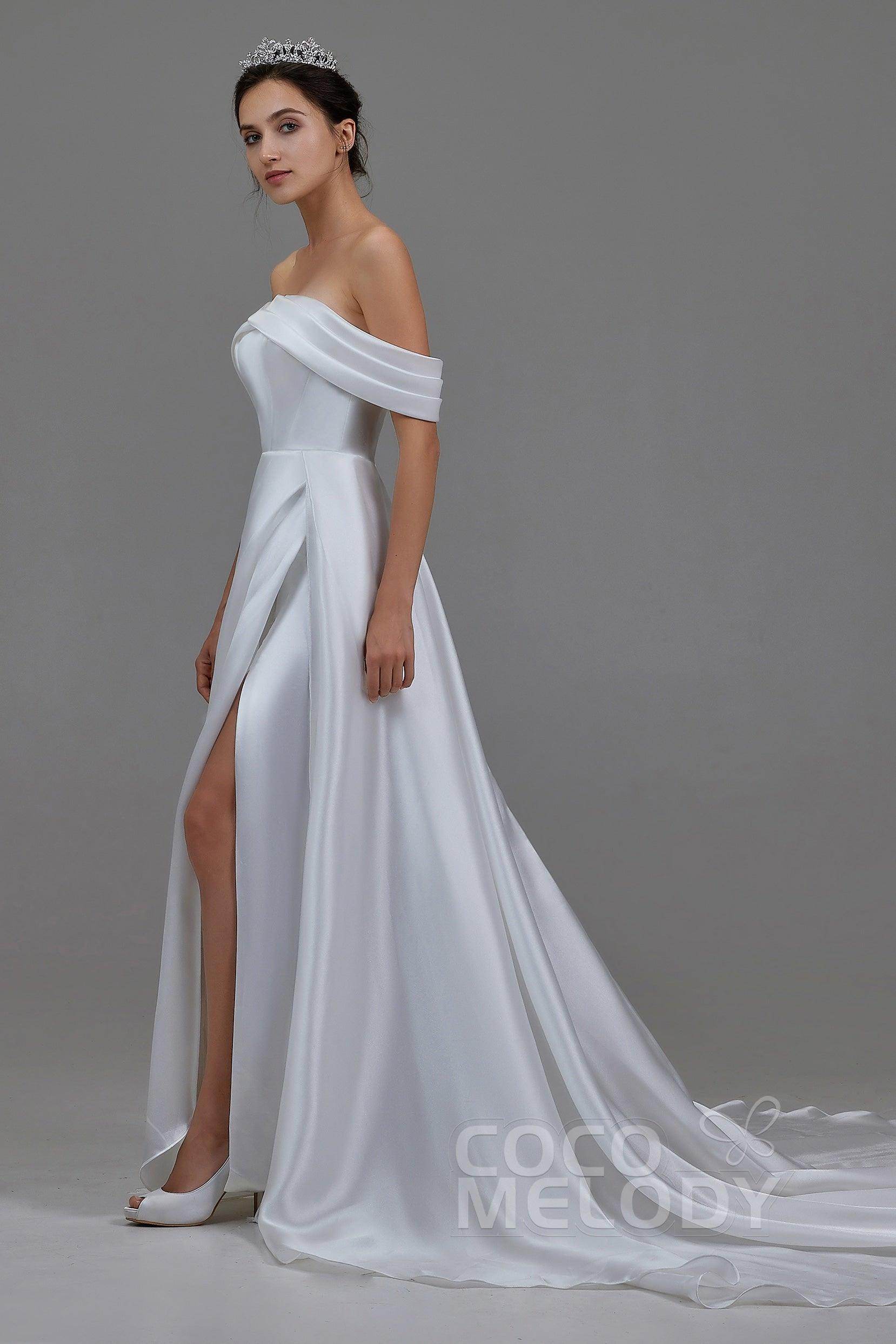 A-Line Pearl yarn and Acetate satin Wedding Dress LD5800 - COCOMELODY