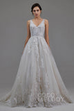 A-Line Court Train Tulle and Lace Wedding Dress LD5813 - COCOMELODY